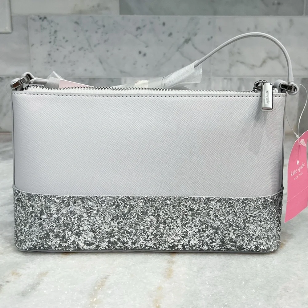 KATE SPADE Flash Glitter Fabric Mixed Mat Gray Crossbody Bag NWT - Picture 3 of 12
